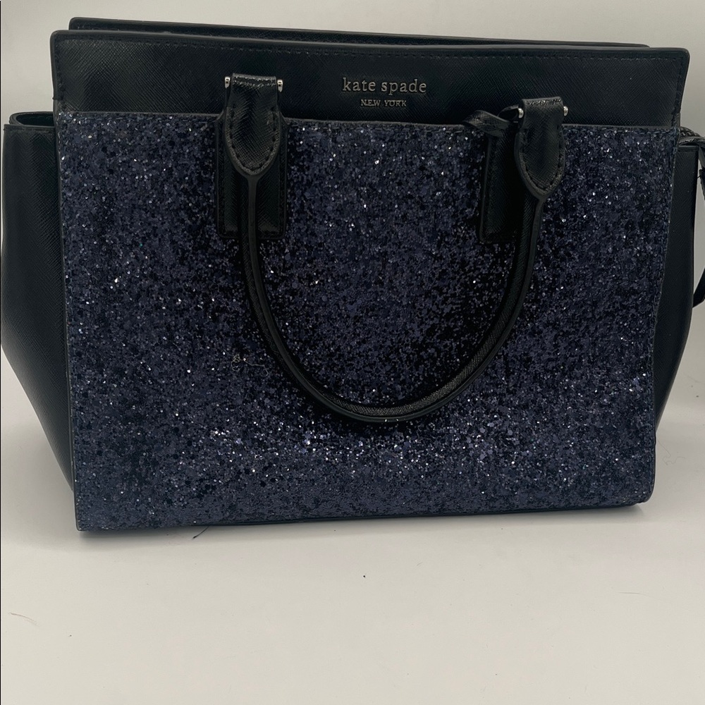 Kate Spade Black and Navy Glitter Satchel Very Clean